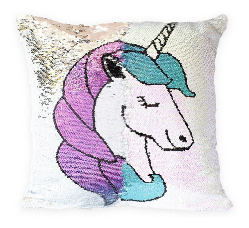 Cojin / Almohada C/relleno Lentejuela Reversible Unicornio