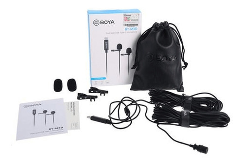 Micrófonos Boya BY-M3D de doble solapa con conector USB-C Android, color negro