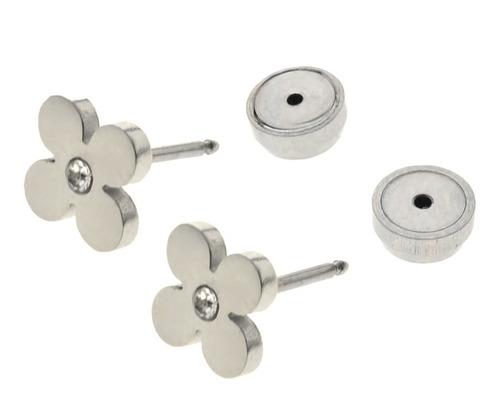 Imagen 4 de 7 de Aritos Abridores Flor Pétalo Piedra 8mm Acero Quirúrgico