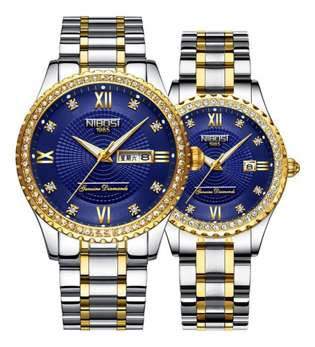Reloj De Cuarzo Nibosi Luxury Diamond Couple 2 Piezas .