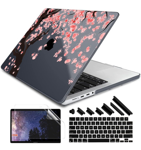 Funda Para Macbook Pro 16'' - Negra Con Flores Rosas