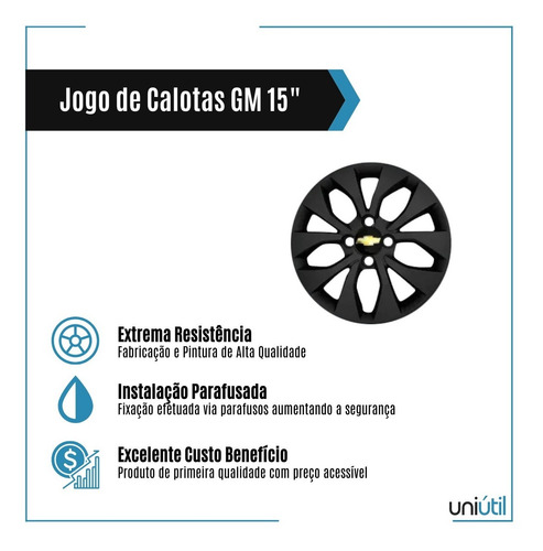 Jogo 4 Calotas Aro 15 Onix Prisma 2017 Até 2019 Preto Fosco