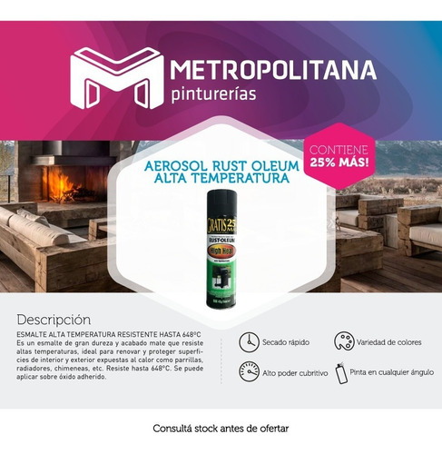 Rust Oleum Alta Temperatura Negro | 25% Más 556 Ml