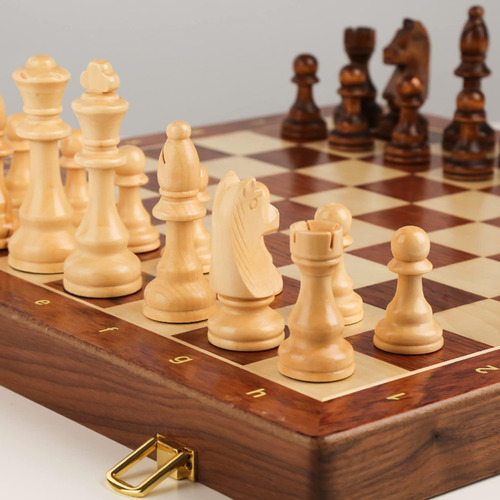 15 Juego De Ajedrez De Nogal Con Tablero De Almacenamiento Y