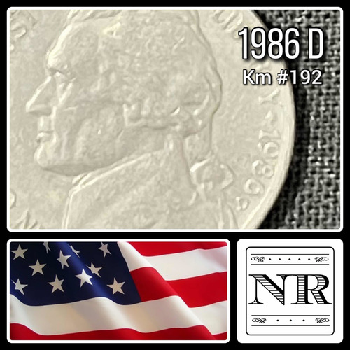 Estado Unidos - 5 Cents - Año 1986 D - Km #192 - Jefferson
