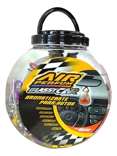 Aromatizante Colgante Air Perfum Glassy Car Pote X48 Un. Multicolor Chicle Boom - Fresa Sweet - Invict - Lemon Fresh - New Car - Vainilla Pride