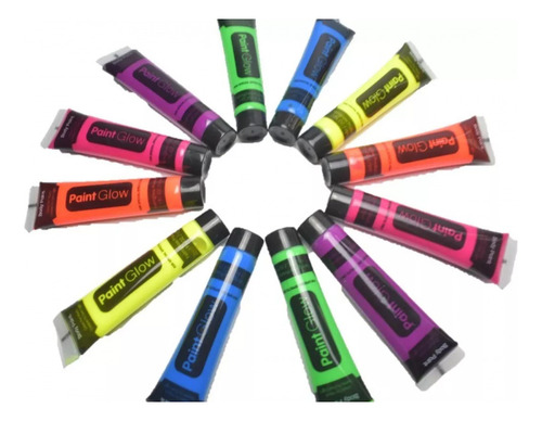 48 Tubo Pintura Neon Glow Luz Uv Maquillaje Fiesta Boda