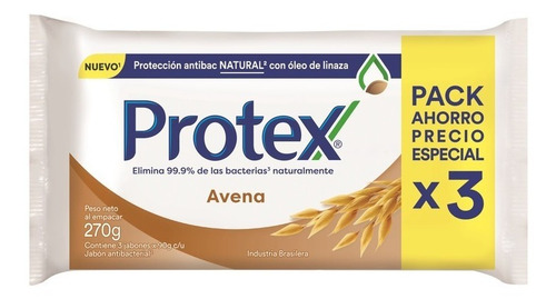 Jabón En Barra Protex Avena 90g Pack 3 Unid