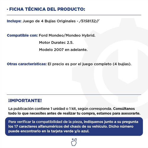 Imagen 2 de 9 de Juego De 4 Bujías Ford Mondeo Duratec 2.5 Original