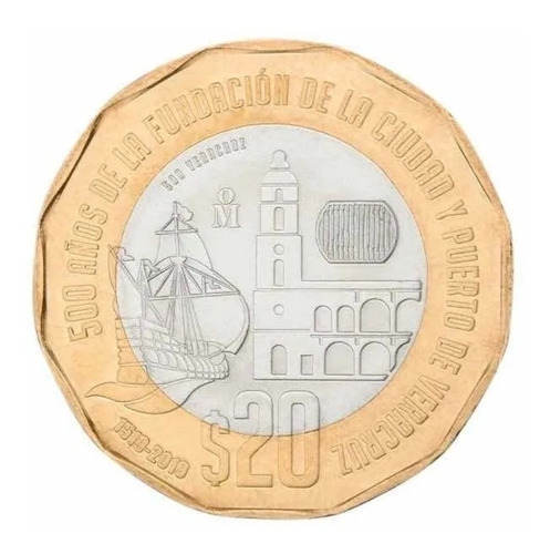 Moneda $20 Pesos 500 Años Fundación De Veracruz Nueva. 