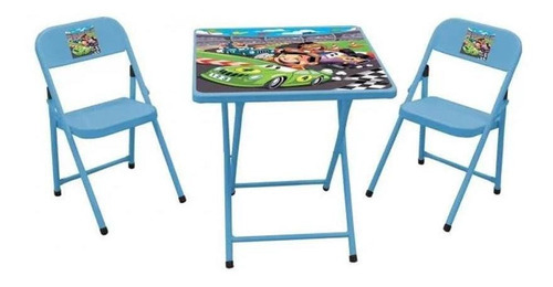 Conjunto Fantasia Mesa Infantil Açomix 2 Cadeiras - Carros Cor Azul