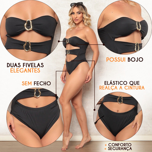 Body Slim Tomara Que Caia Com Bojo Verão Tendência Preto G (40/42)