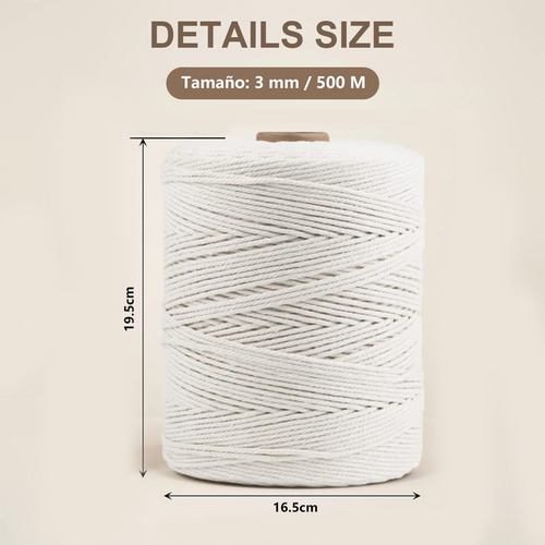 Cordón Macramé Torcido Diy 3mm 500 Metros 100% Algodón