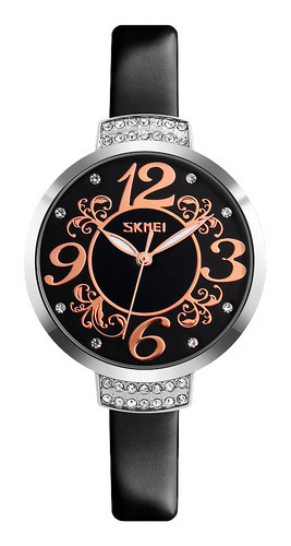 Reloj Mujer Skmei 9160 Cuero Ecologico Minimalista Elegante Color De La Malla Negro Color Del Bisel Plateado