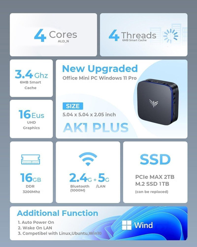 Kamrui Mini Pc 16gb Ddr Ram, 1tb M.2 Computadoras De Escrito