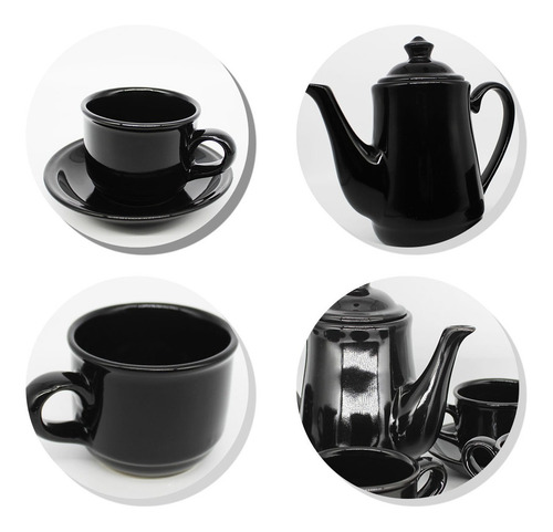 Imagem 6 de 7 de Jogo De Chá Ceramica Bule Pires Cafe Cozinha Moderna 12pçs