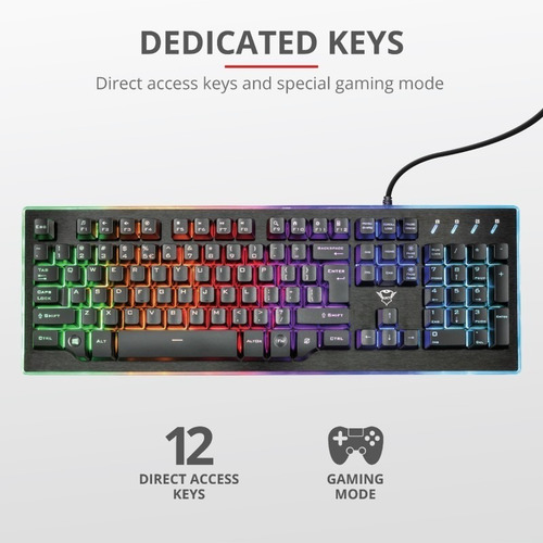 Imagen 9 de 10 de Teclado Gamer Trust Gxt 860 Thura Semi Mecanico Led Rgb Full