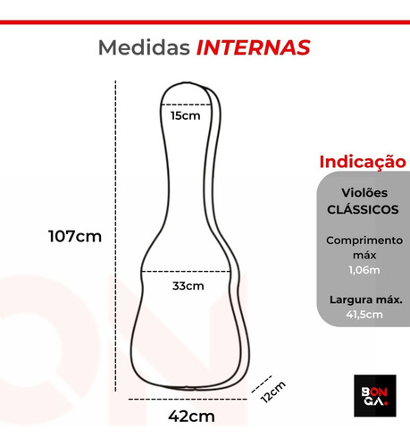 Imagem 6 de 10 de Capa Bag Case Violão Folk Acolchoada + Correia - Bonga