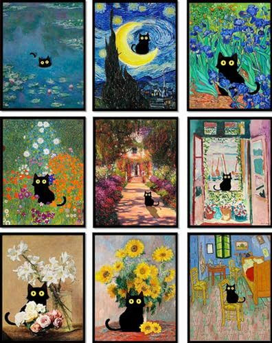 9pcs Arte De Gatos En Cuadros Famosos Gracioso