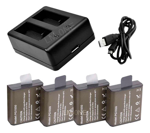 Kit De 4 Pilas Pg1050+ Dual Charger+ Usb Eken, Sjcam, Evorok