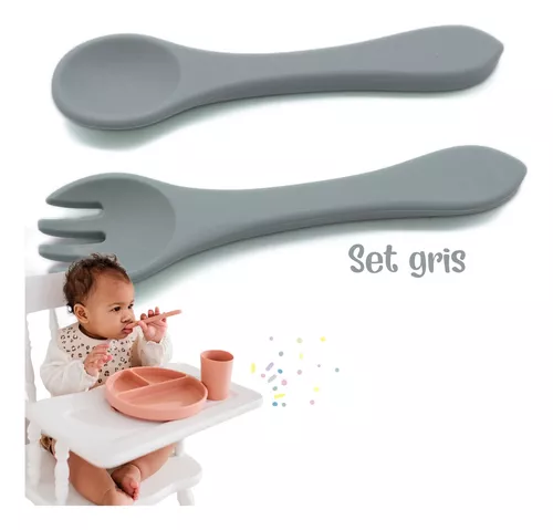 Comprar Juego de 2 tipos de tenedor, cuchara de silicona para utensilios  para bebé, comida auxiliar para niños pequeños, vajilla infantil de  entrenamiento para comer, tenedor suave flexible