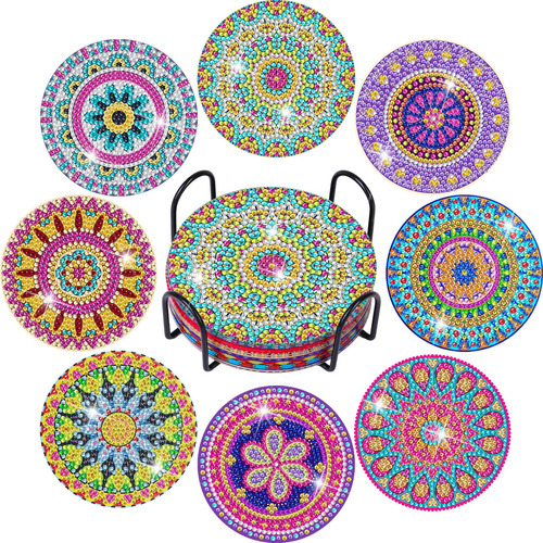 Pintura Por Diamante Kit  8 Posavasos  - Mandalas A