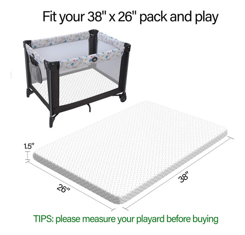Beianpp Pack And Play Cubrecolchón De 38 X 26 X 1.5 Pulgadas Blanco