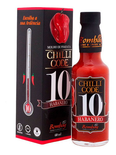 Molho de pimenta habanero Bombay Herbs & Spices Chilli Code sem glúten 60 ml