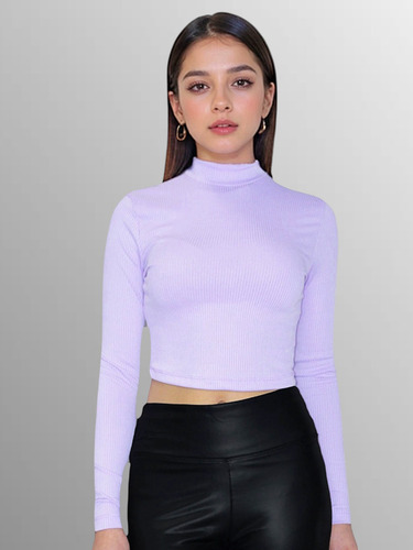 Suéter Crop Top Para Mujer Cuello Alto