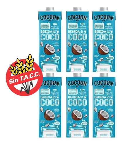 Leche De Coco Cocoon Bebida Vegana Sin Tacc Y Azucar 1lt X 6