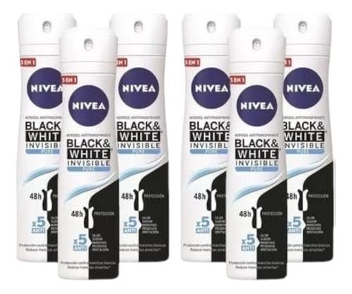 Pack X6 Desodorante Nivea Black & White Invisible Pure