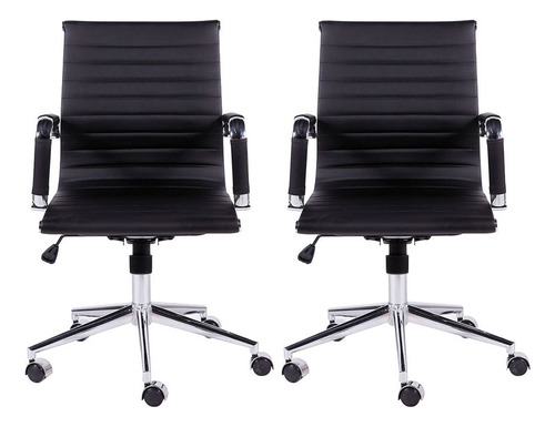 2 Cadeiras Secretária Bestchair Esteirinha Charles Eames Par Cor Preto