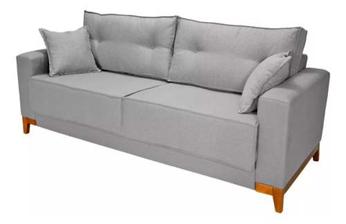 Sofa 3 Cuerpos Veneza Con Almohadones Sillon Pie Madera Tela