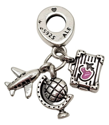 Dije Charm Pandora Avión Mundo Y Maleta Viajera