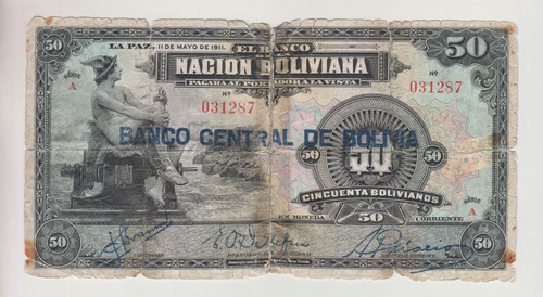 Billete Bolivia 50 Bolivianos 1911 / 1929 (c85)