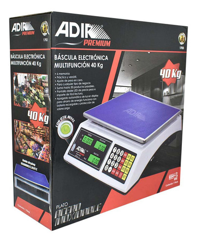 Bascula Electronica Multifuncion Industrial 40 Kgs 1703 Adir