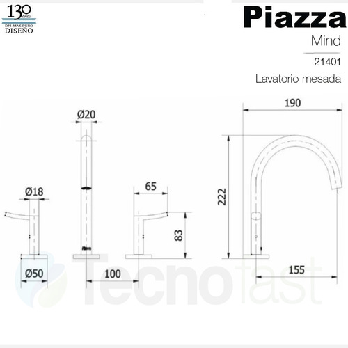 Griferia Baño Bacha Lavatorio Piazza Mind 21401 Cromo Metal