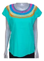 Comprar Blusas Bordadas A Mano De Chiapas Talla M \u002F Turquesa \u002F M044