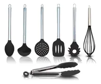 Comprar Jogo 7 Colheres De Silicone Cabo Inox Cozinha Utensílios