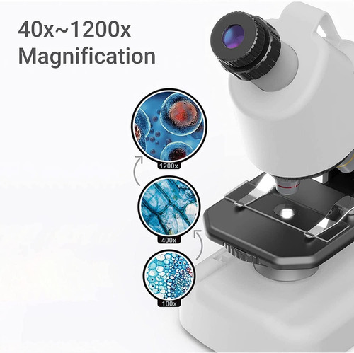 Imagen 6 de 8 de Microscopio Para Niños 100x-1200x Luz Led Y Accesorios