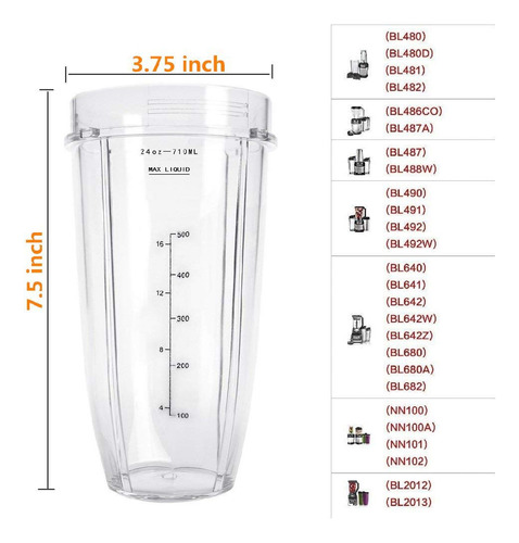 Taza 24 Oz Para Nutri Ninja Pro Vaso Repuesto Tapa Sip Seal