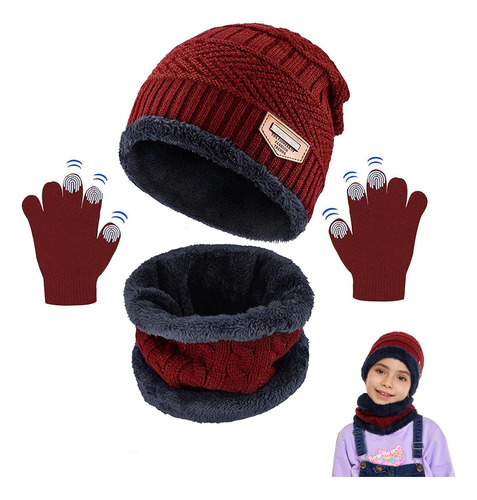 3 Piezas Gorros De Invierno Niños Con Bufanda Y Guantes