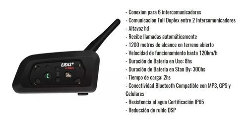 Imagen 10 de 10 de Intercomunicador V6 Pro Ejeas Casco Bt Moto No Scala Cardo