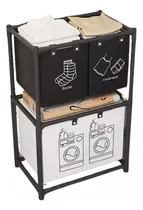 Comprar Cesto Organizador Jazak Ropa Sucia Con Separadores 3 Canastos Ordenadores y Tela Impermeable Separa Colores Ideal Lavadero Baño Lavarropa Calidad Moderno Negro