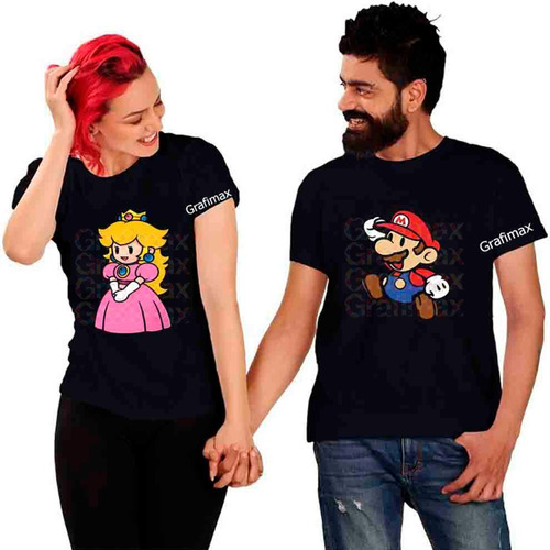 Polera Parejas Princesa Peach Y Mario Bross Pack Grafimax