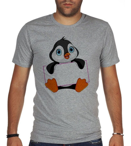 Remera De Hombre Pinguino Con Cartel El Texto Que Quieras