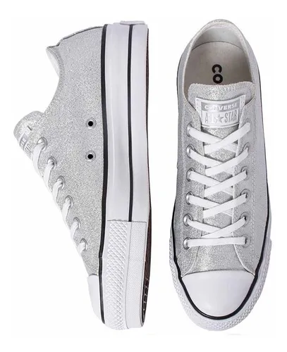 Zapatilla Converse Plataforma Mujer Plateada Con Brillos - $ 23.979,6