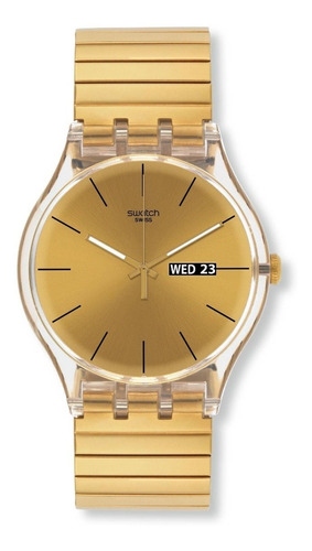 Reloj Swatch Dorado De Malla Elastizada Suok702