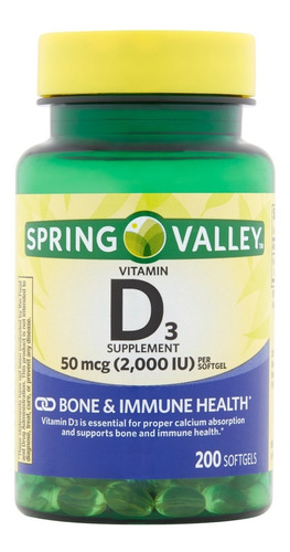 Vitamina D3 50mcg, 200 Tabletas, Spring Valley