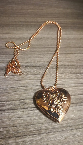 Collar Portafoto Corazón Bañado Oro Rosa Joya Relicario